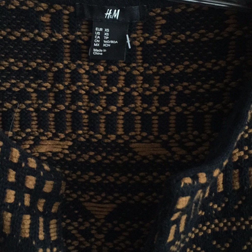 HM H&M STRETCH BOHO PATTERN OPEN WOVEN BLAZER JACKET TAN BLACK TRIBAL SOHO XS - Picture 7 of 13